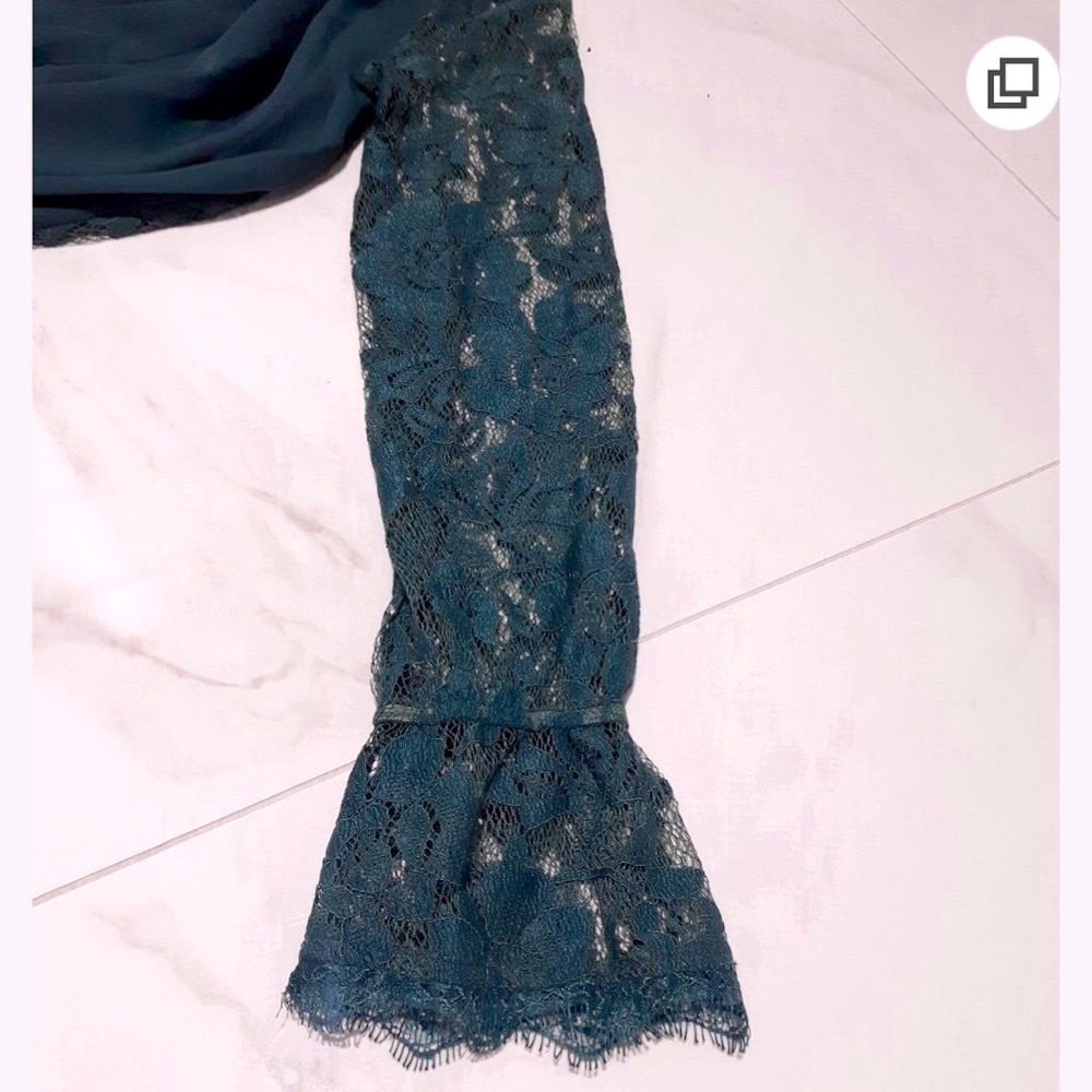 Teal Deep V Lace Bell Sleeved Lulumari Bodysuit - Picture 6 of 8